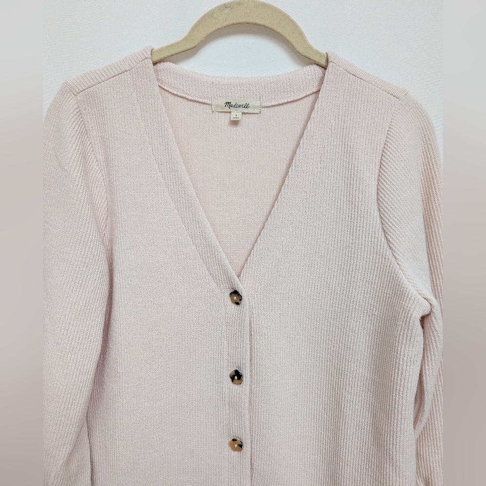 Madewell Cream Ottoman Ribbed Cardigan Sweater With Floral Buttons Size Small - Picture 4 of 13